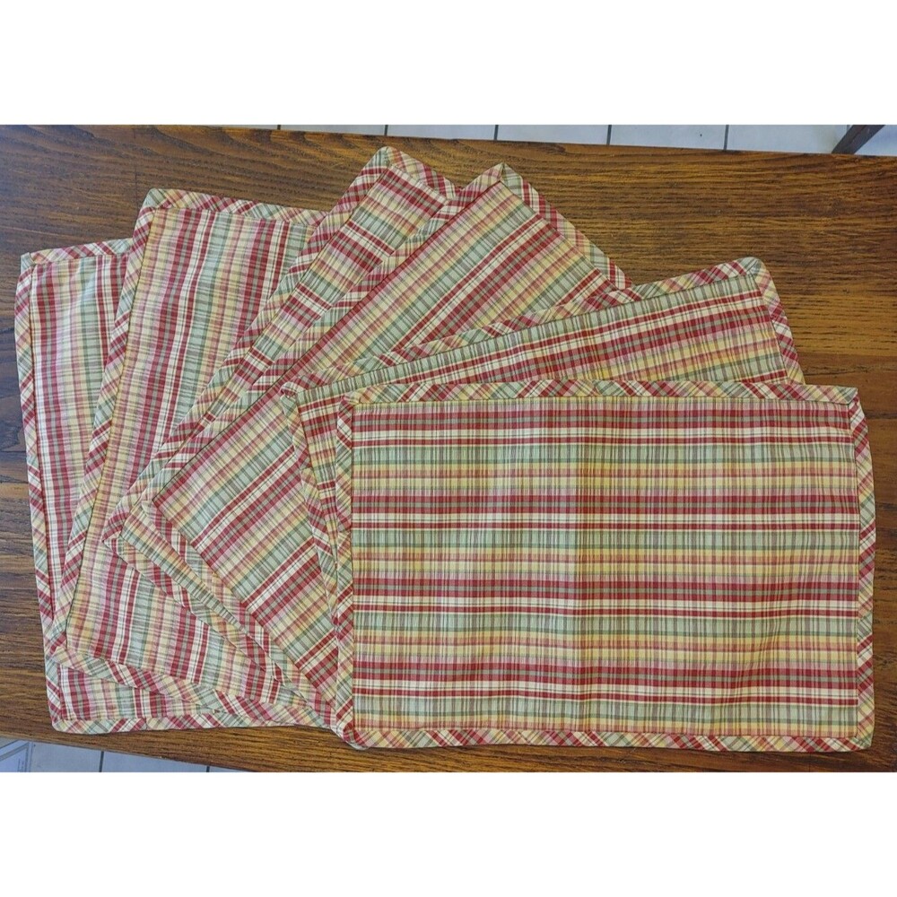 Farmhouse Plaid Cloth Placemat Set of 6 Rustic Plaid Green Brown 18x13 Tableware